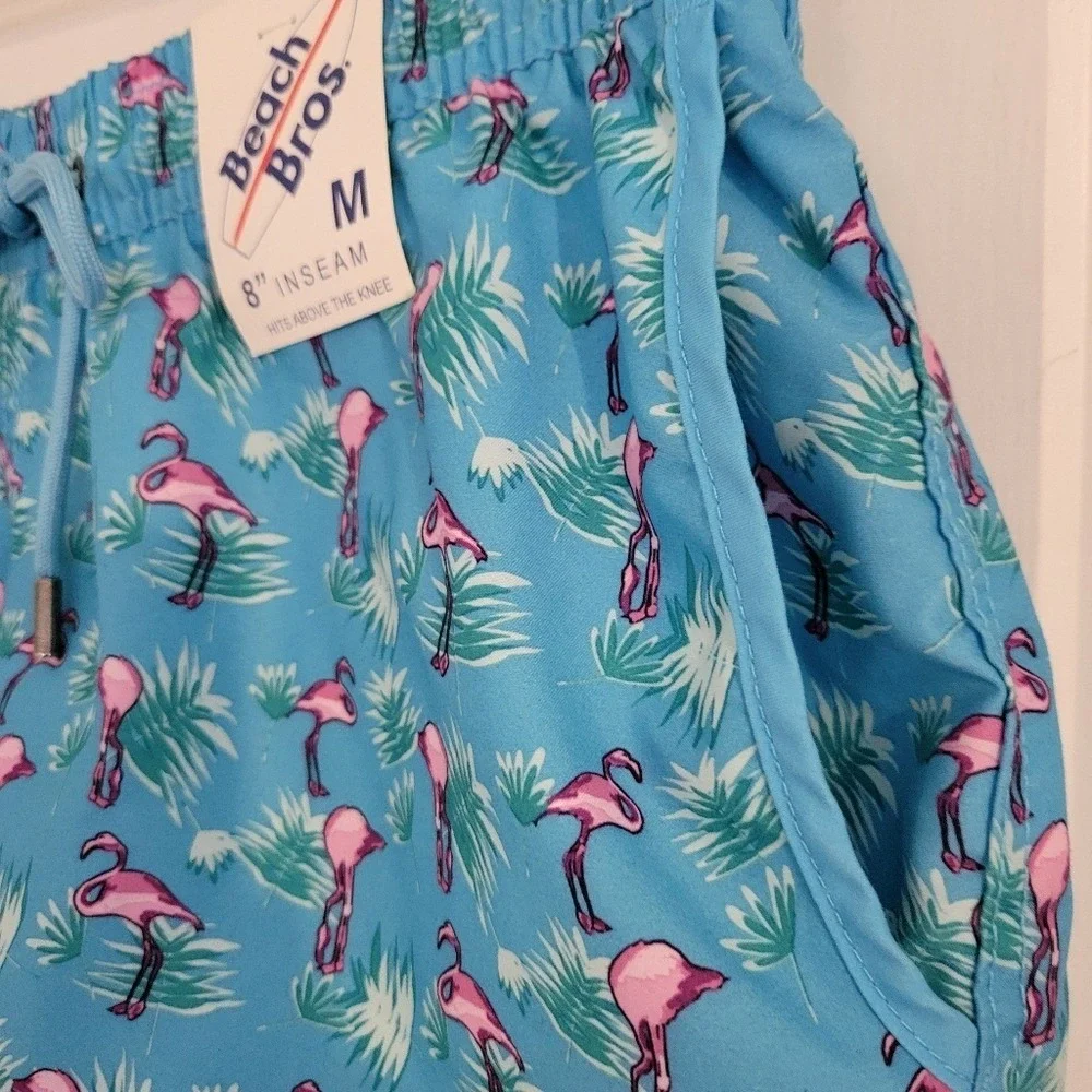 Beach Bros. Swim‎ Suit Trunks Men MEDIUM Flamingos Beach Resort Pool Surf Lined